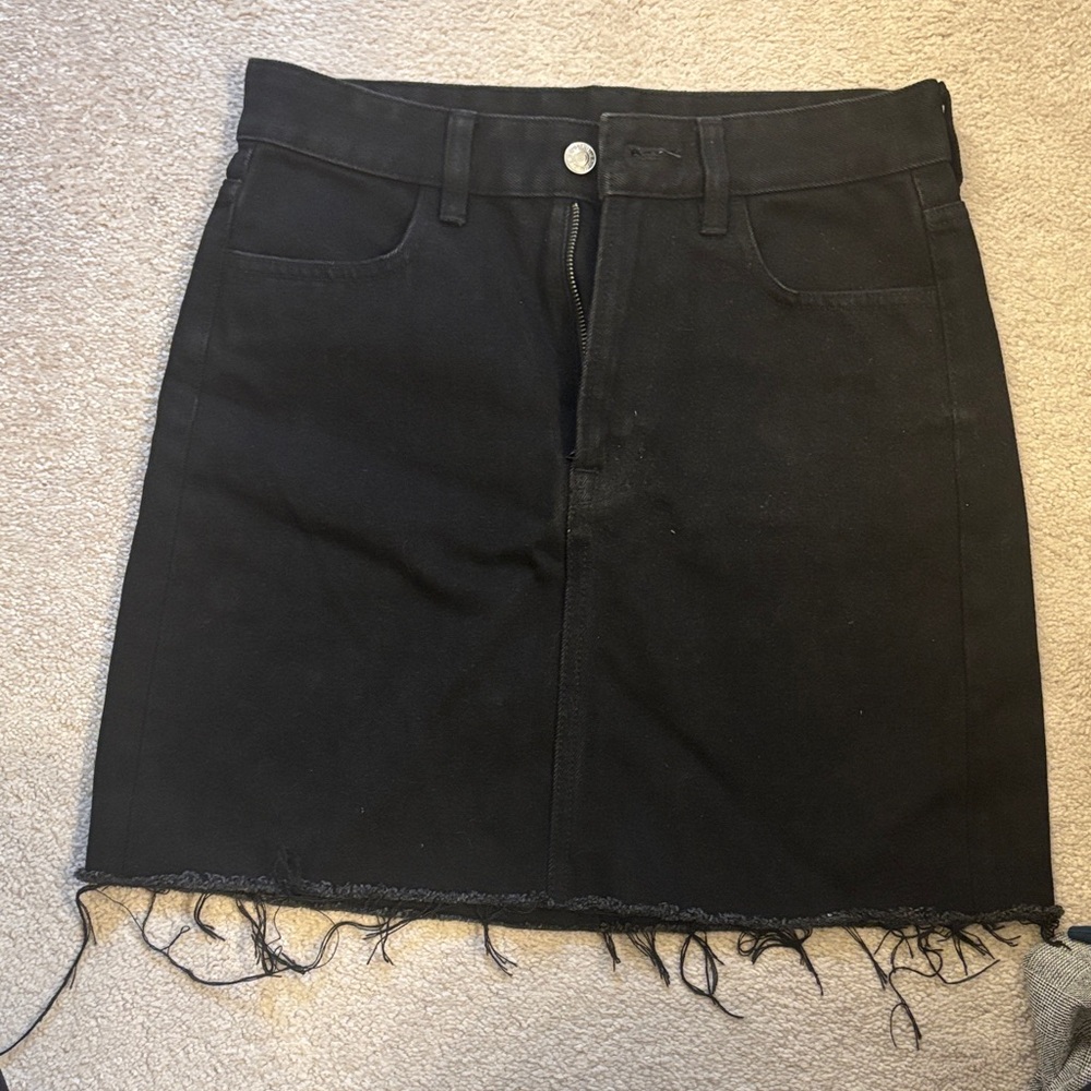 H&M Black Denim Frayed Hem Mini Skirt